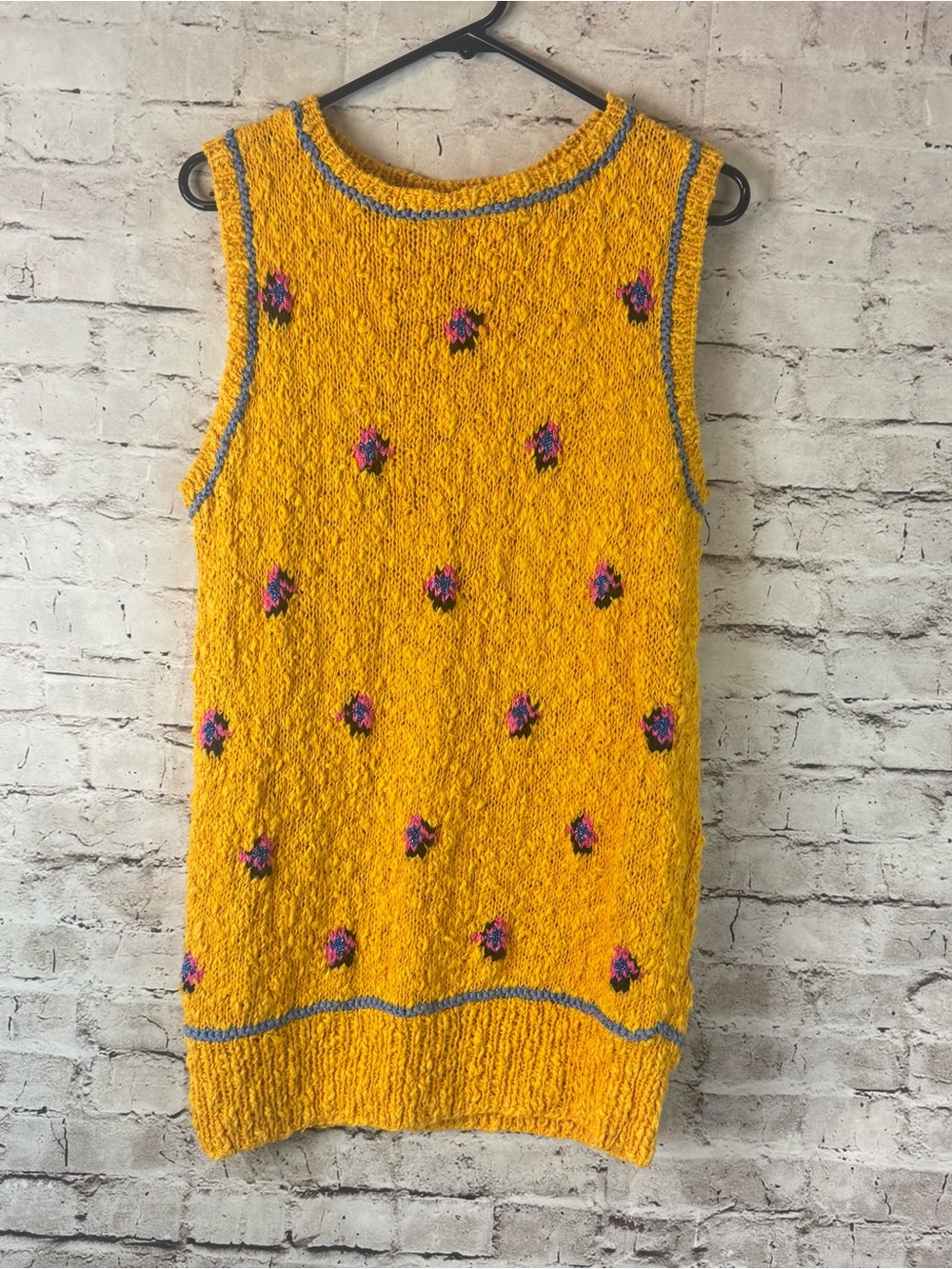 Vintage Liz Claiborne Large Knit Sweater Vest Linen Cotton Yellow Gold Blue RARE - Picture 5 of 6